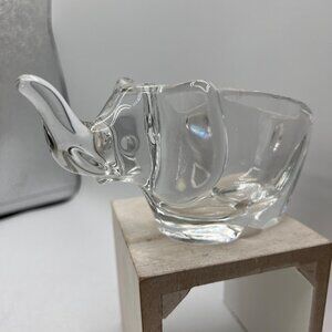 Sasaki Crystal Glass Elephant Open Bowl Nut Dish Art Glass Japan